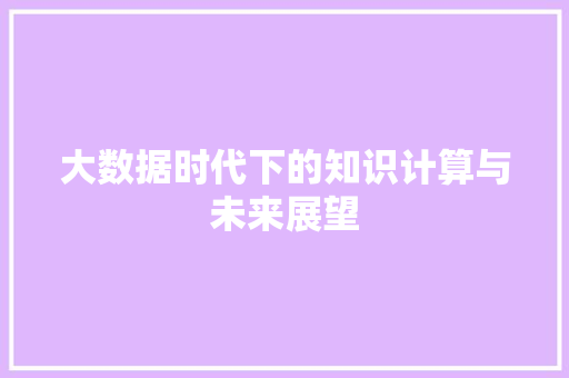 大数据时代下的知识计算与未来展望