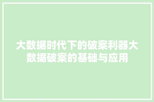 大数据时代下的破案利器大数据破案的基础与应用  第1张