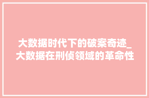 大数据时代下的破案奇迹_大数据在刑侦领域的革命性应用  第1张