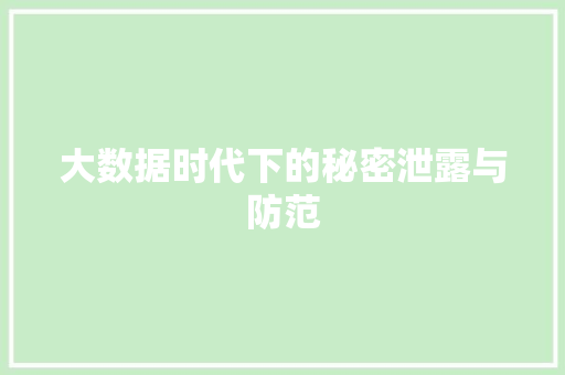 大数据时代下的秘密泄露与防范  第1张