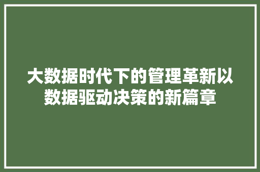 大数据时代下的管理革新以数据驱动决策的新篇章