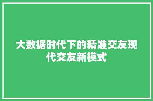 大数据时代下的精准交友现代交友新模式