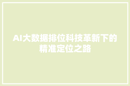 AI大数据排位科技革新下的精准定位之路