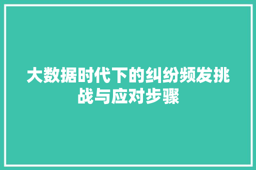 大数据时代下的纠纷频发挑战与应对步骤