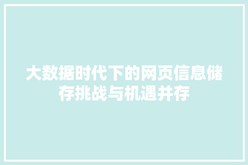 大数据时代下的网页信息储存挑战与机遇并存