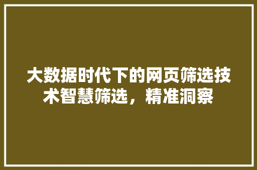 大数据时代下的网页筛选技术智慧筛选，精准洞察  第1张