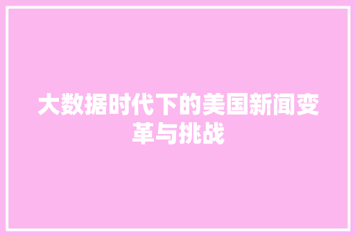 大数据时代下的美国新闻变革与挑战  第1张