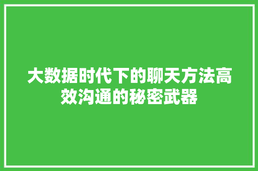 大数据时代下的聊天方法高效沟通的秘密武器