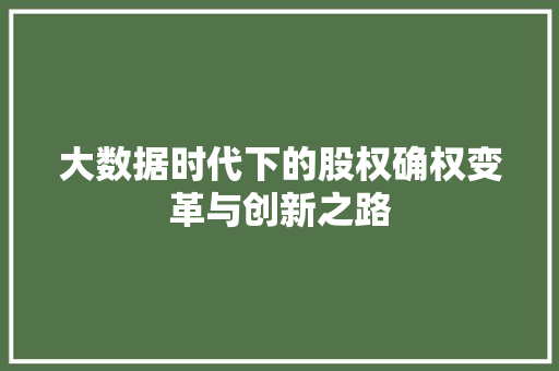 大数据时代下的股权确权变革与创新之路  第1张