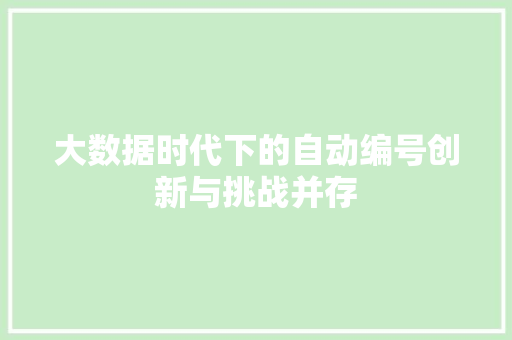 大数据时代下的自动编号创新与挑战并存