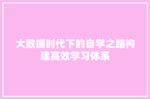 大数据时代下的自学之路构建高效学习体系  第1张