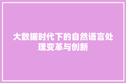 大数据时代下的自然语言处理变革与创新  第1张