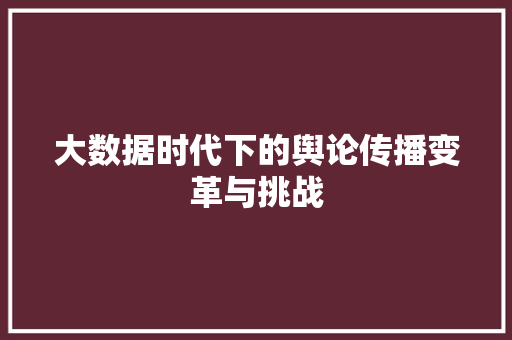 大数据时代下的舆论传播变革与挑战  第1张