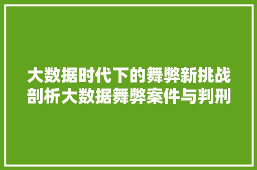 大数据时代下的舞弊新挑战剖析大数据舞弊案件与判刑启示