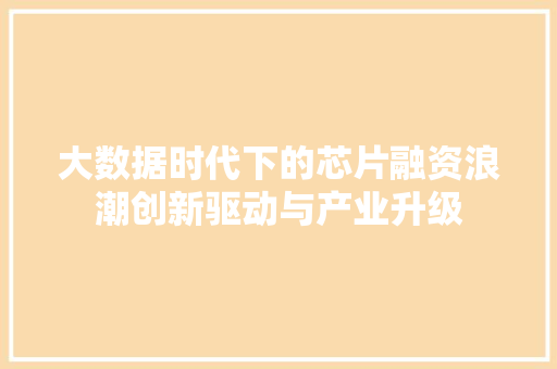 大数据时代下的芯片融资浪潮创新驱动与产业升级