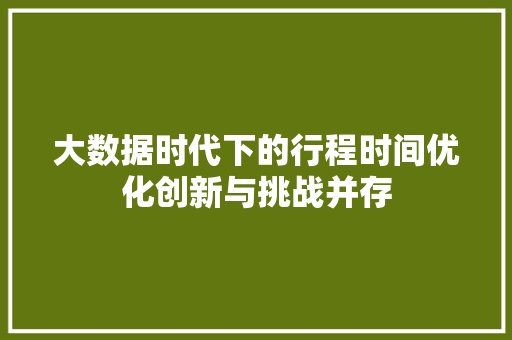 大数据时代下的行程时间优化创新与挑战并存  第1张