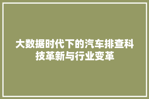 大数据时代下的汽车排查科技革新与行业变革  第1张