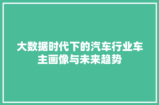 大数据时代下的汽车行业车主画像与未来趋势