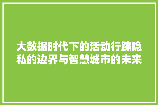 大数据时代下的活动行踪隐私的边界与智慧城市的未来