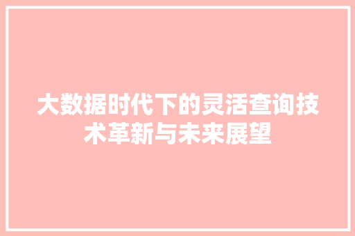 大数据时代下的灵活查询技术革新与未来展望  第1张