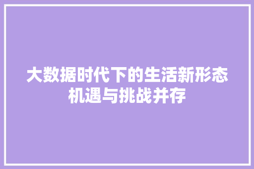 大数据时代下的生活新形态机遇与挑战并存  第1张