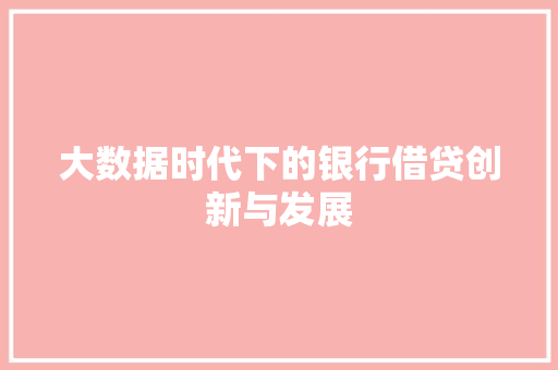 大数据时代下的银行借贷创新与发展  第1张