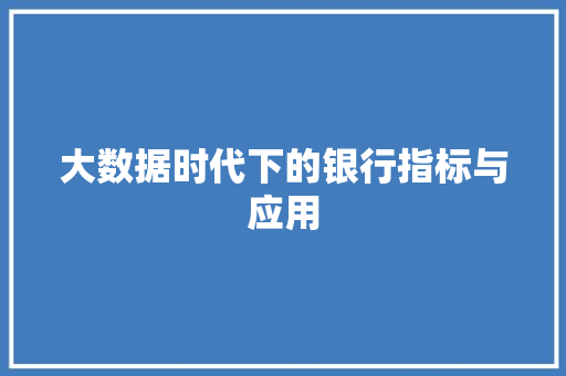 大数据时代下的银行指标与应用  第1张