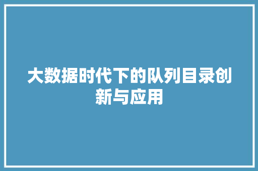 大数据时代下的队列目录创新与应用  第1张