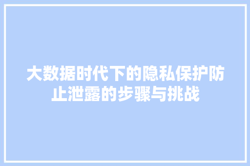 大数据时代下的隐私保护防止泄露的步骤与挑战  第1张