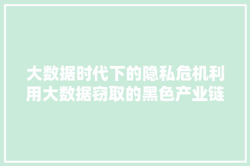 大数据时代下的隐私危机利用大数据窃取的黑色产业链