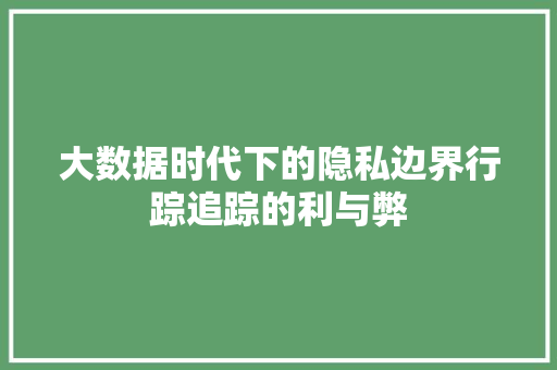 大数据时代下的隐私边界行踪追踪的利与弊