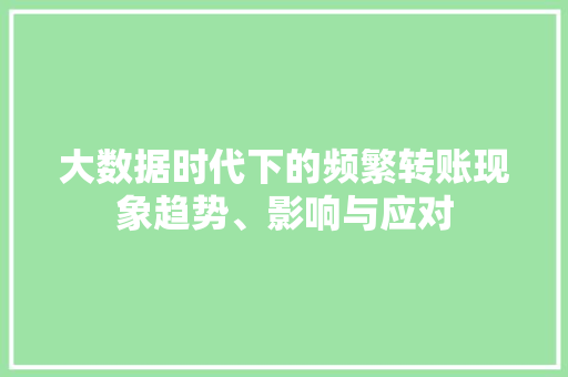 大数据时代下的频繁转账现象趋势、影响与应对