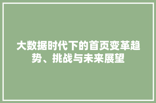 大数据时代下的首页变革趋势、挑战与未来展望