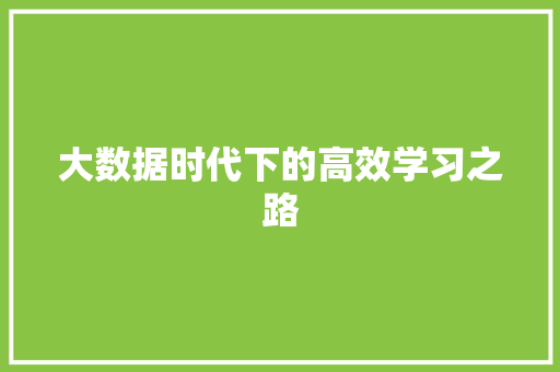 大数据时代下的高效学习之路  第1张
