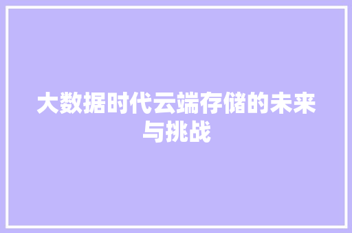 大数据时代云端存储的未来与挑战