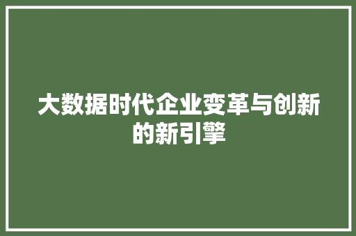 大数据时代企业变革与创新的新引擎