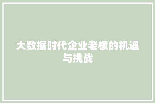 大数据时代企业老板的机遇与挑战