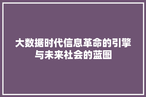 大数据时代信息革命的引擎与未来社会的蓝图