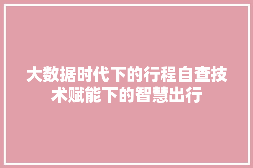 大数据时代下的行程自查技术赋能下的智慧出行  第1张