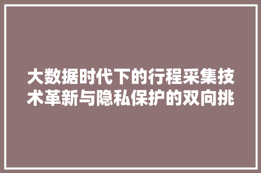 大数据时代下的行程采集技术革新与隐私保护的双向挑战  第1张