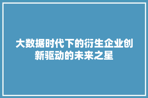 大数据时代下的衍生企业创新驱动的未来之星  第1张