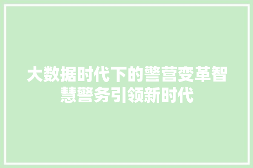 大数据时代下的警营变革智慧警务引领新时代