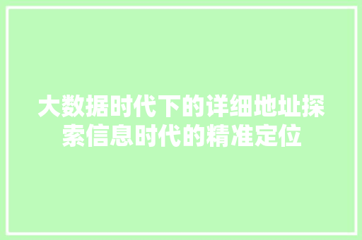 大数据时代下的详细地址探索信息时代的精准定位  第1张