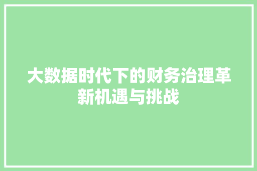大数据时代下的财务治理革新机遇与挑战  第1张