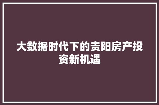 大数据时代下的贵阳房产投资新机遇  第1张