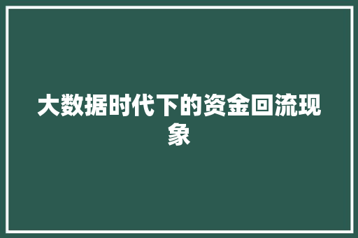 大数据时代下的资金回流现象  第1张