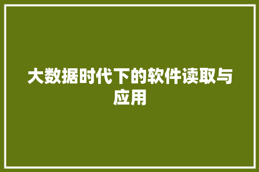 大数据时代下的软件读取与应用