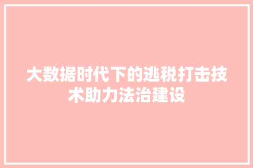 大数据时代下的逃税打击技术助力法治建设