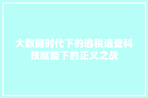 大数据时代下的逃税追查科技赋能下的正义之战  第1张