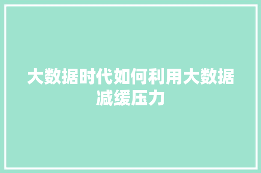 大数据时代如何利用大数据减缓压力
